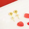 Aretes de Oro Arena de Larga Duración para Mujer, Aretes de Alta Gama Estilo Frijol Cobre Real Imitación Oro Acero de Titanio Calidad, Estilo Caliente Transfronterizo