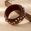 Pulsera de Madera Ancha con Remaches de Turquesa Transfronteriza Europea y Americana Estilo Étnico Retro Pulsera de Muñeca de Madera Joyería de Mano Moderna Genial Personalidad