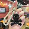Chaveiro Criativo Feito à Mão DIY Corrente de Pérolas Argila de Polímero Caveira com Strass Novo Modelo Ornamento Pendente Requintado de Halloween