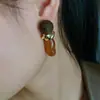 Brincos Redondos Irregulares de Resina Estilo Floresta Retrô para Mulheres, Brincos da Moda Tendência