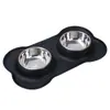 Tigela de Silicone para Pets Gatos e Cachorros, Tigela Dupla Dobrável Portátil, Tigela de Cachorro de Aço Inoxidável com Design de Tigela Dupla Anti-Derramamento