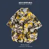 Verano Nuevo Estilo Coreano Ins Estilo Hong Kong Retro Floral Delgadas Camisas de Pareja Sueltas de Manga Corta para Hombres Modernas