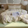 Estilo Ins, 100% algodão, tingimento em fio, algodão lavado, conjunto de cama de três peças, adequado para dormitórios estudantis, tamanho de cama de solteiro, macio e confortável
