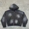 Cárdigan Sudadera con Capucha Estilo Tie-Dye Desgastado Personalizado de Moda Americana con Estampado de Letras para Hombres y Mujeres, Tops Versátiles de Vanguardia