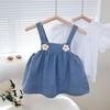 Roupas Infantis Meninas Vestido de Verão 2025 Novo Estilo Vestido Princesa Infantil Saia Jeans com Suspensório Infantil para Bebê