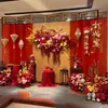 Nueva Decoración de Escenario para Banquete de Compromiso Estilo Chino Tela de Gasa Semitransparente Cortinas de Gasa Rojas Estilo Chino para Boda Decoración de Atmósfera Cortinas de Tela Personalización
