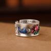Anillo de Plata S925 Cloisonné Retro Carpa Corazón de Loto Sutra Anillo Sencillo Estilo Nacional Joyería Personalizada para Hombres y Mujeres Anillo de Pareja