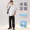 Traje Casual de Seda de Hielo para Hombre, Nueva Moda de Verano, Camiseta Cómoda de Cuello Redondo, Conjunto de Dos Piezas de Manga Corta para Hombre, Pantalones Delgados