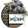 Placa de Boas-Vindas Transfronteiriça Placa de Porta Decoração de Primavera e Verão para Porta da Frente Guirlanda Placa Redonda de Madeira Pendurada Decoração de Parede para Casa