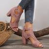 2024 verano nuevo zapatos europeos y americanos comercio exterior transfronterizo talla grande zapatos de mujer tacón grueso tacones altos sandalias huecas de boca de pez mujeres