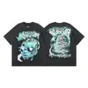 26Ss Nueva Moda de Verano Estilo High Street Camiseta Holgada de Manga Corta Lavada y Desgastada con Estampado