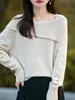 Otoño e Invierno Nuevo Estilo Dulce y Suave Cuello de Una Línea Tiras en Axilas Tejido de Punto para Mujer Color Puro Aspecto Adelgazante Suave y Sedoso Jersey de Punto Superior