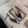 Zapatillas de Encaje Champagne Francés de Tacón Alto para Mujer 2026 Verano Nuevas Versátiles Tacón Fino Nicho de Socialité Punta Fina Chanclas