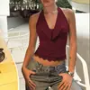 Top de tirantes de encaje patchwork con cuello halter para mujer 2026 Otoño Estilo Chica Sexy Caliente Ropa interior Ropa exterior Ajustado Top con cordones para mujer