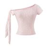 Camiseta Feminina Sexy de Manga Curta, Ombro a Ombro, com Alça Única, Renda 'Pure Desire', Costura Múltipla na Frente e nas Costas, Top Modelador Petite