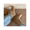 Botas vaqueras retro estilo coreano, nuevas botas de media caña con cordones y lazo, punta redonda, para otoño e invierno, de corte ajustado para mujer