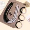 Collar de Perlas Artificiales Patchwork Multicapa de Contraste Blanco y Negro Estilo Vintage Transfronterizo Europeo y Americano con Moderno Diseño en Capas