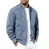 Moda otoñal masculina transfronteriza: Chaqueta bomber de gamuza de color liso estilo americano con cuello de béisbol y cremallera
