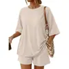 Artículo de moda exclusivo para Amazon transfronterizo: Conjunto de verano de 2 piezas con top extragrande y shorts holgados con bolsillos