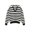 Mtlclothes Ropa para Hombre Rayas en Contraste Estilo Nautica Retro Holgado Cuello en V Suéter de Punto Holgado Moderno