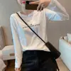 Camiseta feminina de algodão puro de manga longa, novo estilo primavera e outono, camiseta básica branca casual slim fit versátil, top 100% algodão