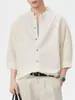 Ropa Popular para Hombre / Camisa Ligera de Lino de Manga Corta Estilo Old Money para Hombre, Camisa Casual Holgada Retro Americana