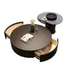 Mesa de café redonda de pizarra de lujo ligero estilo italiano para sala de estar, adecuada para apartamentos pequeños, juego de mesa de té de alta gama minimalista moderno