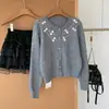 Cardigan Suéter Abrigo de Punto Rojo Elegante Estilo Chanel para Otoño e Invierno Estilo Coreano Nuevo Resistente con Lazo de Perlas para Año Nuevo