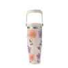 Taza de Coche Portátil de Aspecto Premium con Diseño Floral Creativo, Termo de Acero Inoxidable, Taza de Hielo Portátil de Gran Capacidad para Exteriores