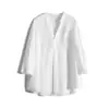 Camisa Blanca Bordada Guofeng de Cuello V y Siete Mangas para Mujer Verano 2025 Nuevo Nicho Transpirable de Lino para Viajar