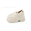 Mocasines de cuero con suela gruesa y tacón de bloque para mujer, nuevos de primavera 2025, charol impermeable, plataforma, zapatos de cuero sencillos, punta redonda, zapatos de plataforma, moda