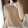 Novedad Otoño e Invierno 2026 para Mujer Camiseta Corta Pulóver de Algodón Puro Absorbente de Sudor Cuello Redondo Rayada Holgada de Manga Corta Tejido de Punto de Color Puro