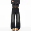 Jeans Wide Leg com Textura de Rebites Estilo Garota Picante Americana Feminino 2026 Novo Cintura Alta Solto Emagrecimento Calças Compridas