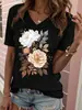 Camiseta Informal de Manga Corta con Estampado Floral para Mujer Inawly, S
