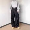 Jeans Scimitar Preto Plissado Versátil Tendência Retrô Americano Jeans para Homens, Estiloso Harajuku Estilo Japonês Tendência do Instagram
