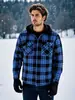 Camisa Xadrez Masculina Plus Size com Capuz e Forro de Fleece Amazon, Engrossada e Quente para o Inverno