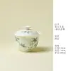Gaiwan de Cerámica Verde Claro Sombra de Bambú Pintado a Mano Bajo Esmalte, Tazón de Té Exquisito Hecho a Mano, Bandeja para Té Seco, Juego de Té de Alta Gama