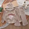Ropa de primavera de moda para niñas 2024 Primavera y otoño nuevo suéter de niña con capucha de manga larga ropa de dos piezas para niños