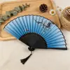 Leque Dobrável Leque Estilo Antigo Feminino Hanfu Verão Dança Estilo Chinês Dança Dobrável Traje Clássico Portátil Borla Pequeno Leque de Bambu