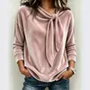 Suprimento transfronteiriço top de manga longa liso com textura vintage e alças de gravata borboleta, peça de outer wear de caimento solto, camisa base