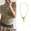 ¡Estilo Artístico Vintage! Collar Largo con Borla Dorada para Mujer, Cadena para Clavícula Estilo Retro Francés de Vacaciones, Cadena para Suéter