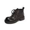 Outono/Inverno 2026 Novas Botas Martin Retrô Britânicas de Cabeça Grande Femininas Couro de Vaca Cano Alto Salto Grosso Solado Grosso Couro Genuíno Botas Curtas