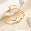 Estilo Lujo Ligero Pulsera de Acero de Titanio con Forma de Corazón y Trébol de Cuatro Hojas con Circonita Acero Inoxidable Color Duradero Joyería Galvanizada al Vacío Pulsera Elegante