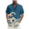 AliExpress Transfronterizo Ola Retro Estampado 3D Camisa de Manga Corta para Hombre Camisa Hawaiana Moda Casual Hombre