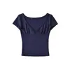 Camiseta Curta Sexy Decote V Slim Fit Manga Curta Emagrecedora Justa Hot Girl para Mulheres, Nova Coleção de Verão, Top Regular de Ombro Manga Curta Emagrecedor