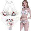 2023 Nuevo Set de Brasier de Espalda Hermosa Talla Grande Estampado Sexy para Mujer Encaje Francés Conjunto de Ropa Interior Transfronterizo