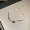 Matriz Estrelada de Ametista! Pulseira Pingente Flor de Zircônia e Diamante, Pulseira Elegante da Moda, Joias de Luxo Leve de Alta Qualidade para Atacado