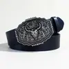 Cinturón Ancho para Mujer de 3.8cm de Ancho Estilo Retro Animal Hebilla Ovalada Occidental Cinturón Negro para Mujer
