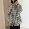 Chamarra tipo camisa con capucha de cuadros grandes estilo coreano para mujer, 2026 primavera/otoño, camisa suelta a cuadros de manga larga estilo novio