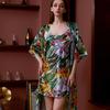 Traje de pijama estampado transfronterizo para mujer, verano, sexy, seda de hielo, manga media, talla grande, bata de baño, seda, bata de mañana nupcial, fabricantes, venta al por mayor